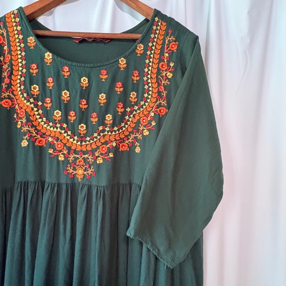 Gulmohar Jauur Green Embroidered Indian Kurta Dress 3/4 Sleeve - XXL - Picture 3 of 5